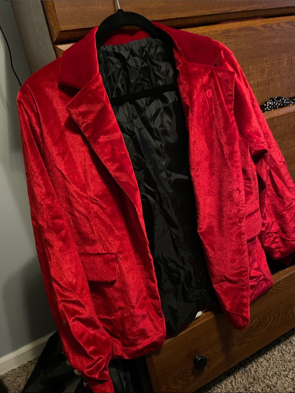Red Velvet Women's Blazer Jacket - Classic Open Front
